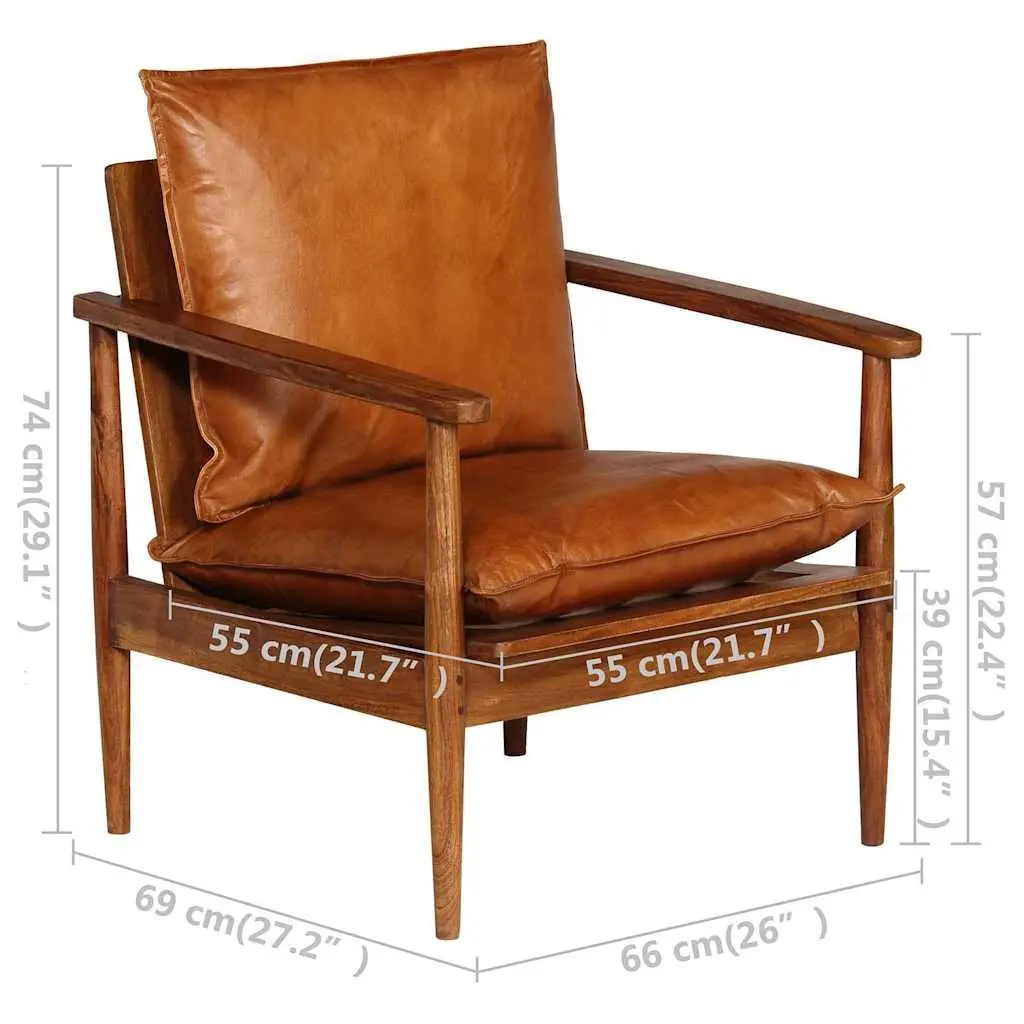 2 Piece Sofa Set Brown Real Leather Solid Acacia Wood