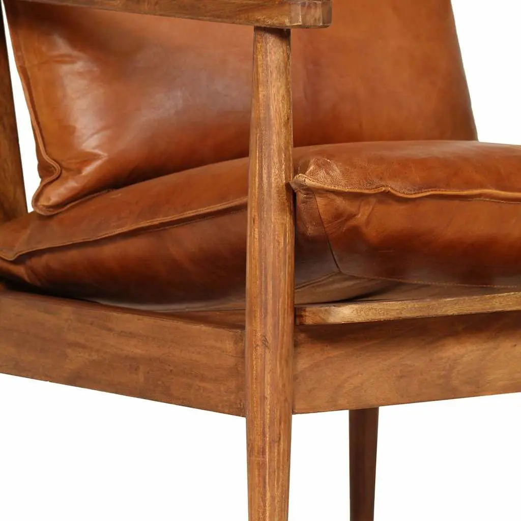 2 Piece Sofa Set Brown Real Leather Solid Acacia Wood