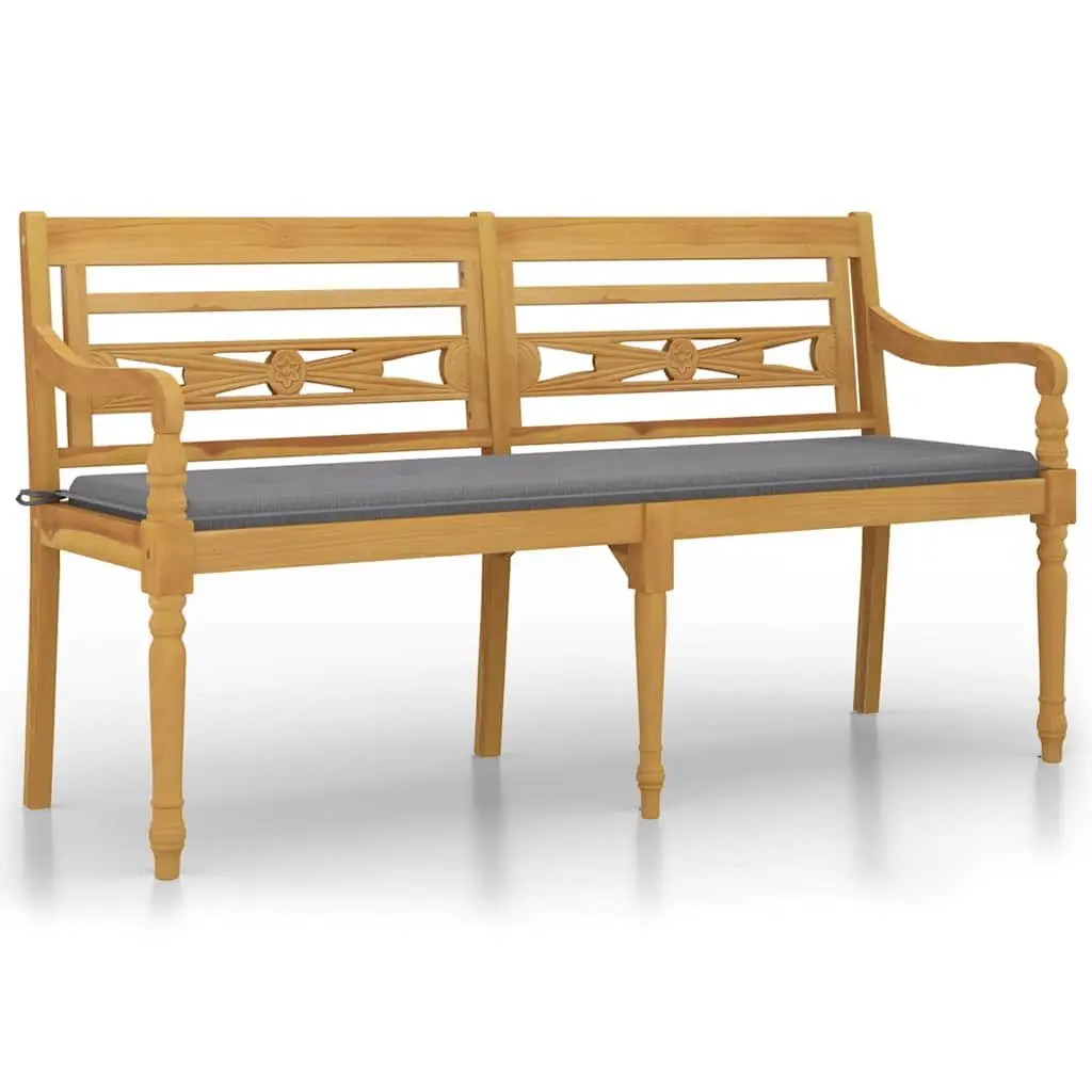 Outdoor Bench Solid Wooden Garden Seating 150cm with Armrests Backrest Cushion