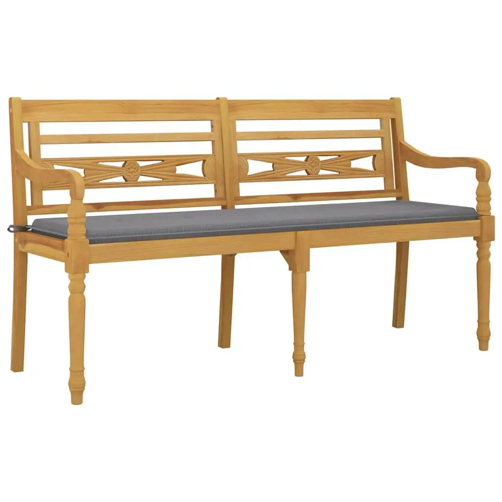 Outdoor Bench Solid Wooden Garden Seating 150cm with Armrests Backrest Cushion