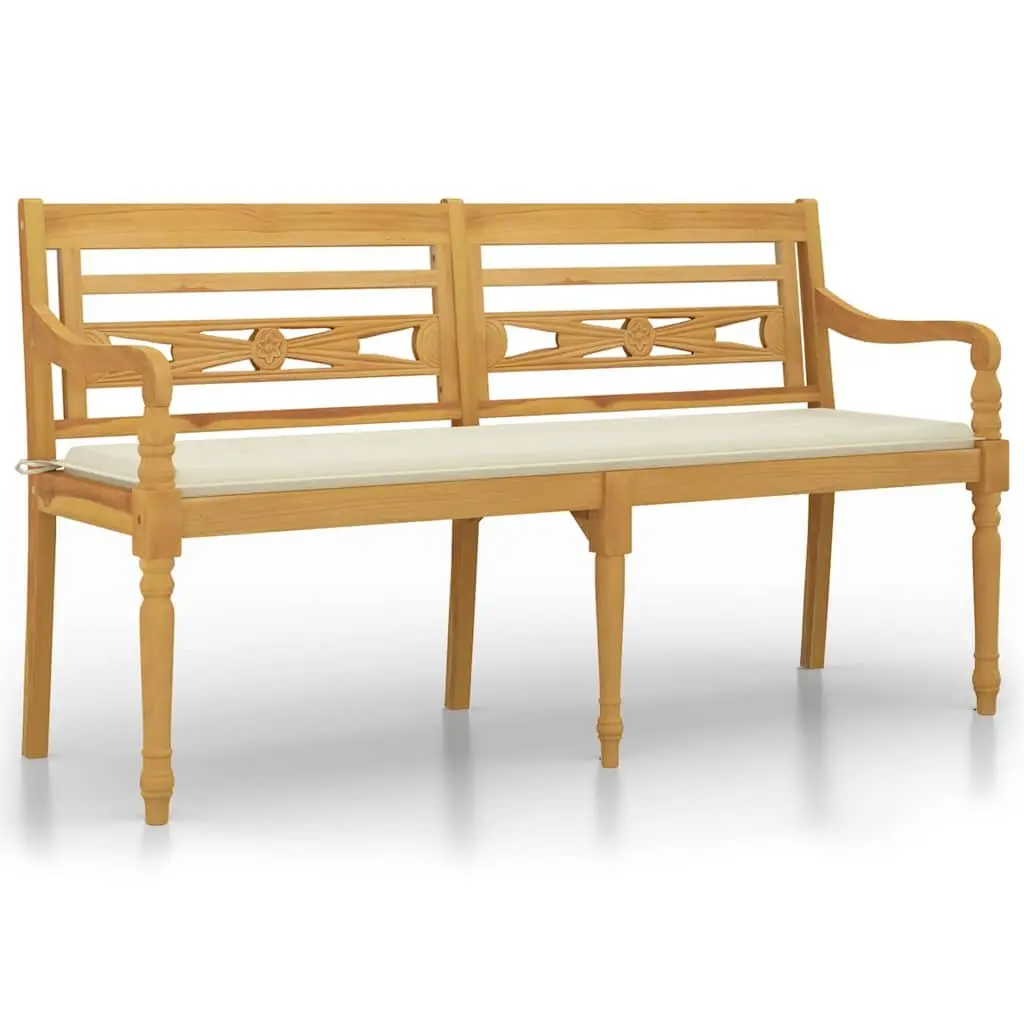 Teak Wood Outdoor Garden Bench 150 cm with Backrest Armrests and Cushion