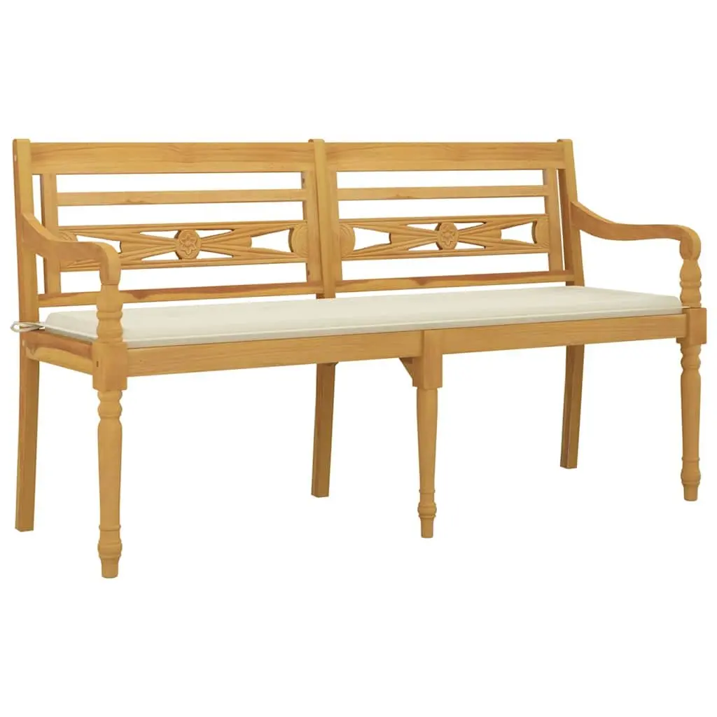 Teak Wood Outdoor Garden Bench 150 cm with Backrest Armrests and Cushion