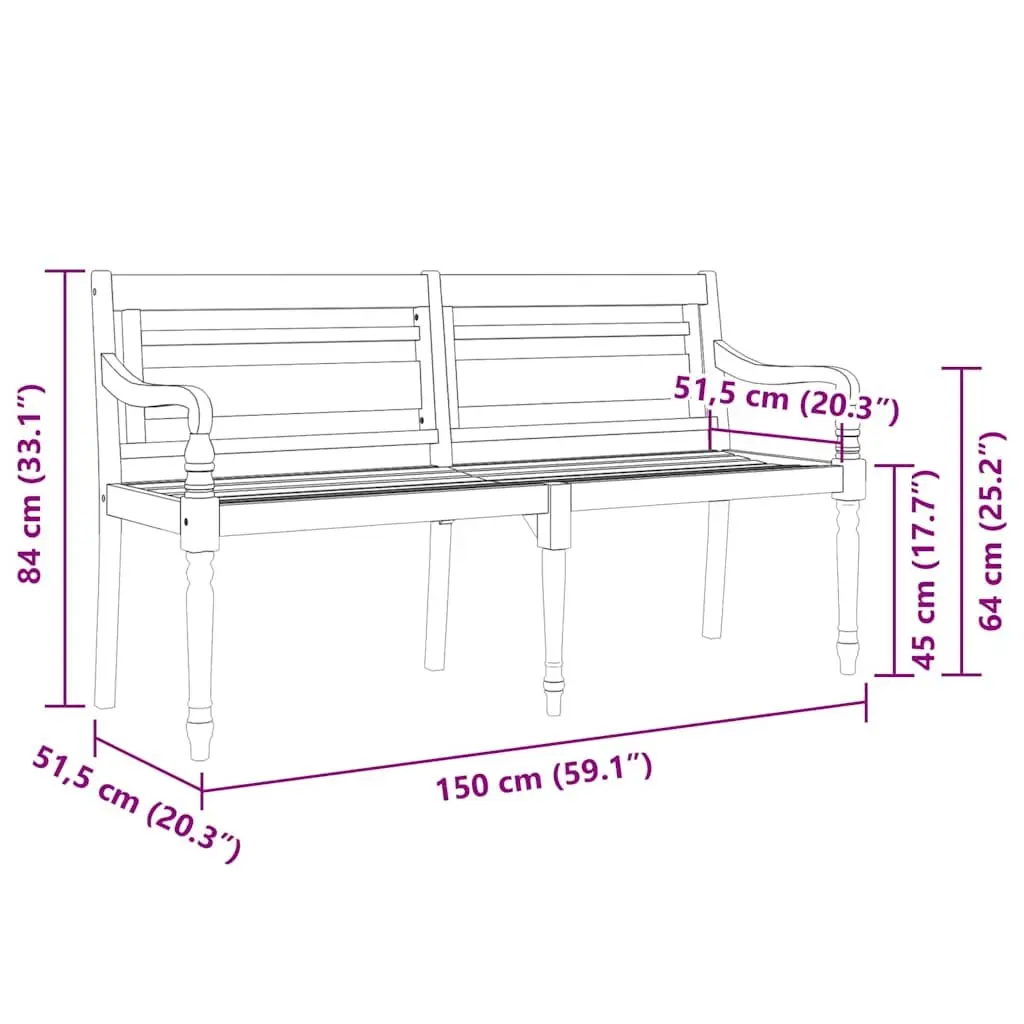Teak Wood Outdoor Garden Bench 150 cm with Backrest Armrests and Cushion