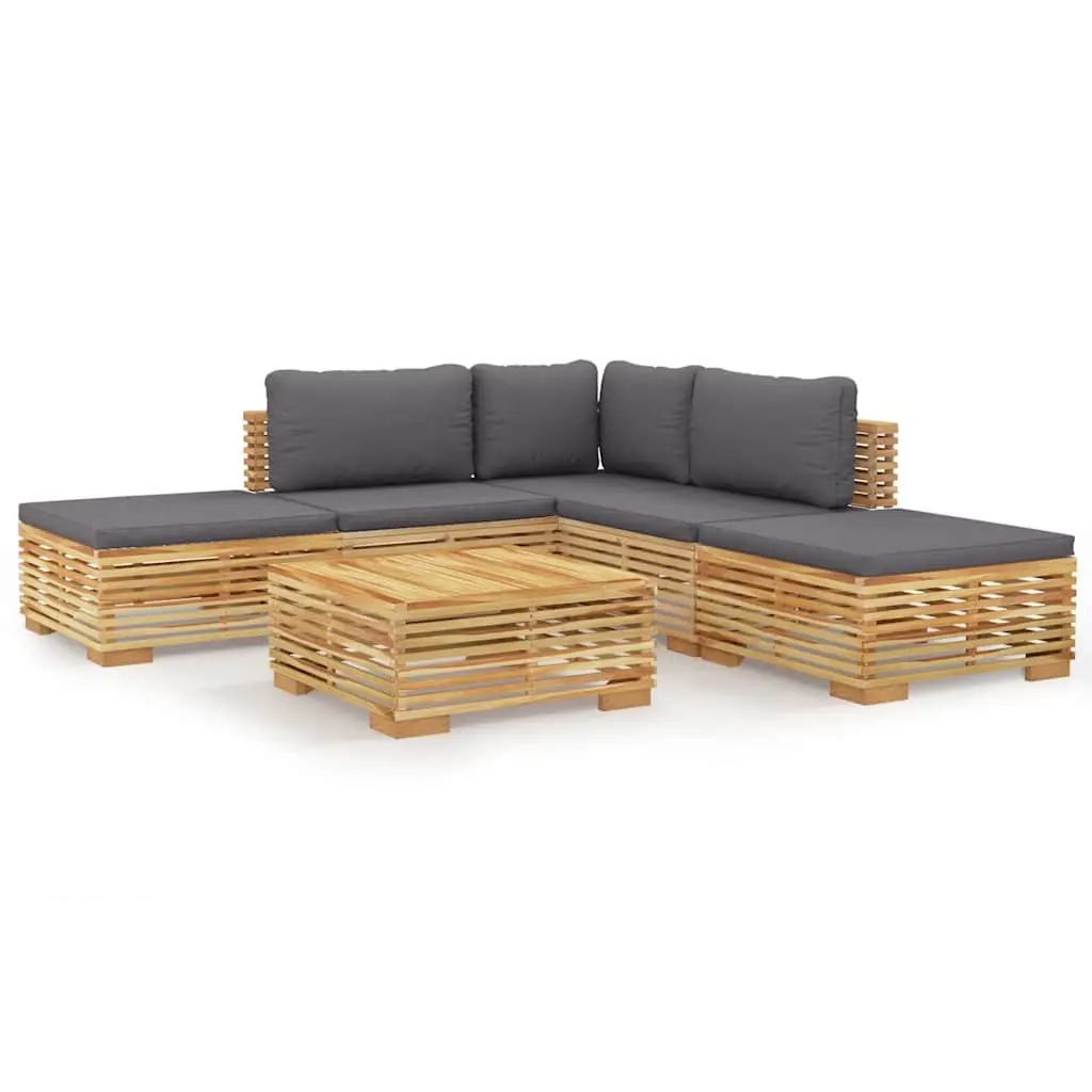 6 Piece Garden Lounge Set Solid Wood Teak with Cushions