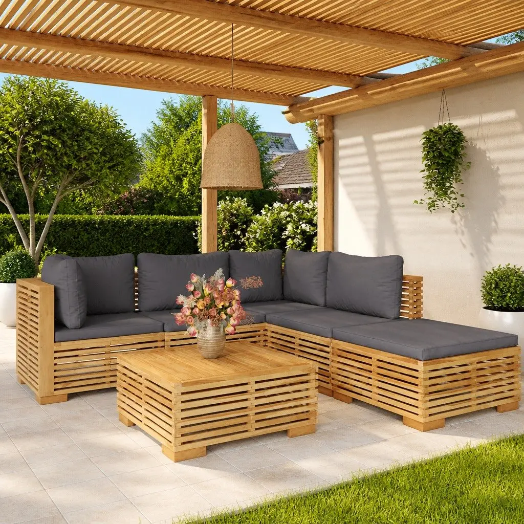 6 Piece Garden Lounge Set Wooden Patio Furniture with Cushions