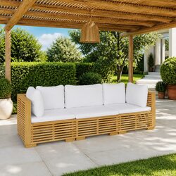 Garden Lounge Set 3 Piece Outdoor Furniture Teak Wood Cushions Patio Seating
