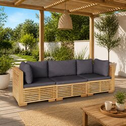 3 Piece Garden Lounge Set – Solid Teak with Cushions