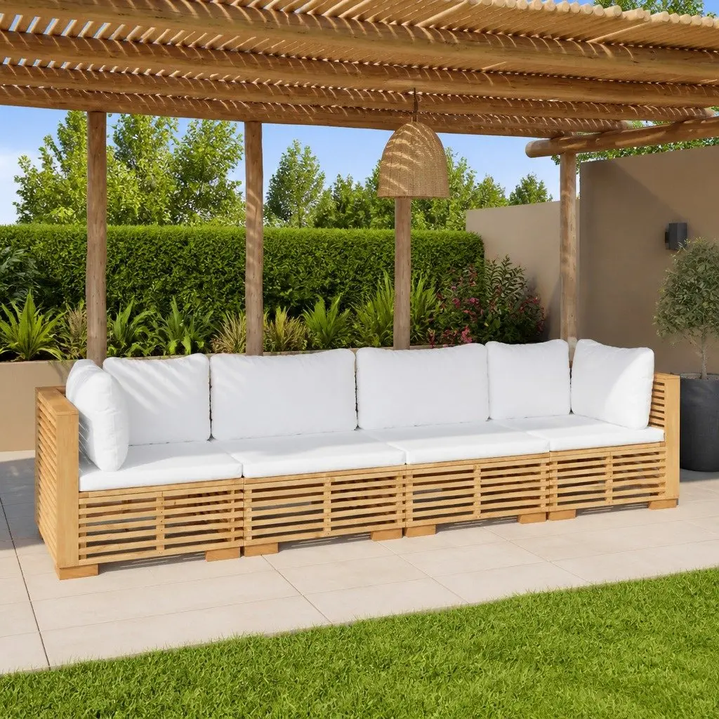 4 Piece Garden Lounge Set Solid Teak Wood with Cushions Outdoor Furniture