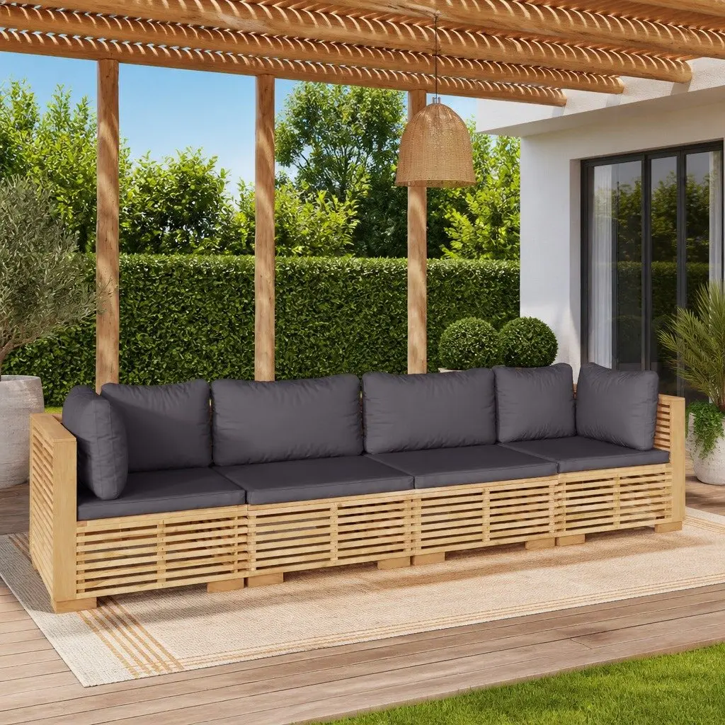 Garden Lounge Set Teak Wood with Cushions 4 Piece Brown