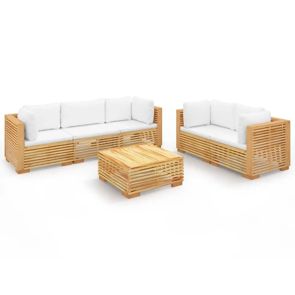 Garden Lounge Set Solid Wood 6 Piece Outdoor Furniture Sofa with Cushions Brown