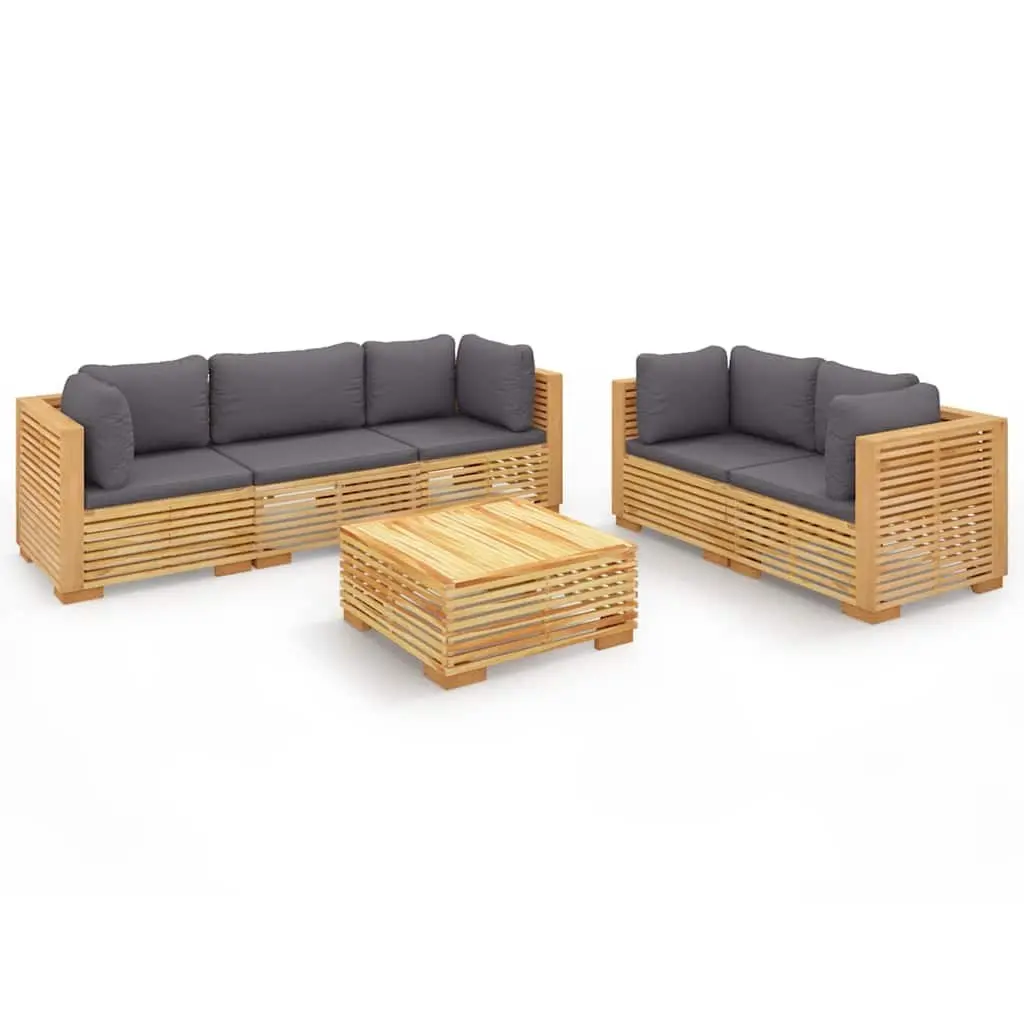 6 Piece Garden Lounge Set Outdoor Furniture with Cushions Solid Wood Teak Brown
