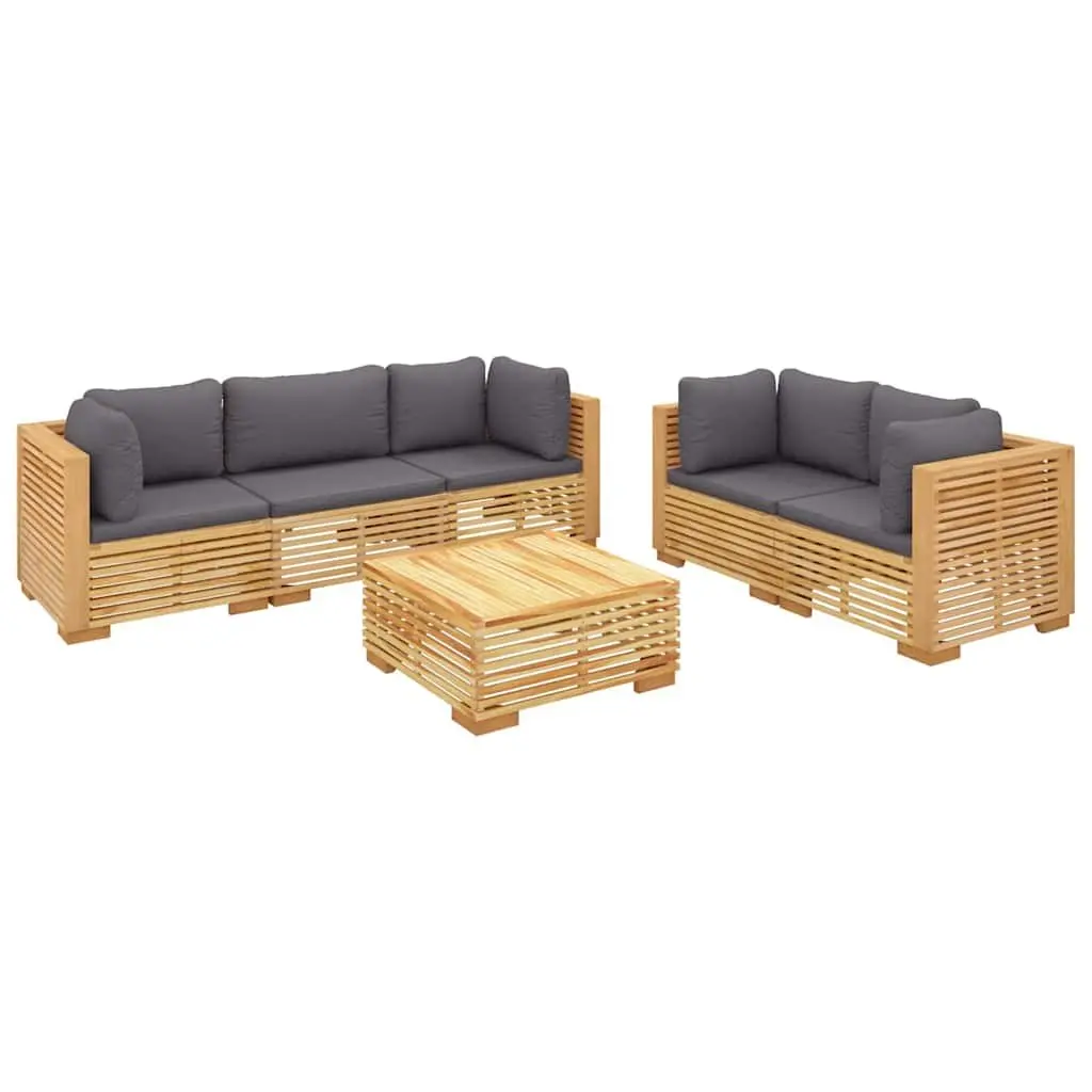 6 Piece Garden Lounge Set Outdoor Furniture with Cushions Solid Wood Teak Brown
