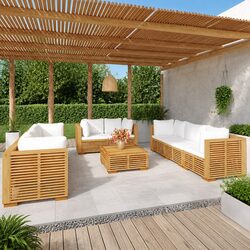 9 Piece Garden Lounge Set Outdoor Furniture with Cushions Solid Wood Teak Brown
