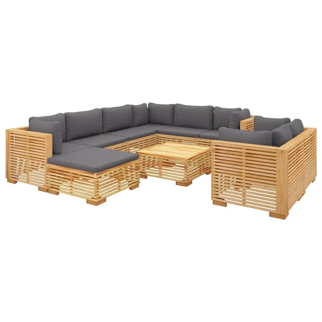 10 Piece Garden Lounge Set Solid Teak Wood with Cushions
