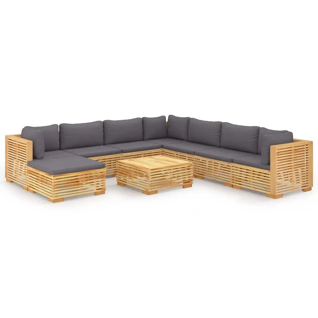 9 Piece Garden Lounge Set Solid Teak Wood Construction Outdoor Furniture