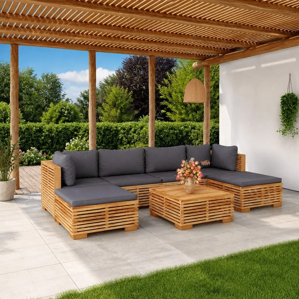 Garden Lounge Set Teak Wood 7 Piece Outdoor Furniture with Cushions