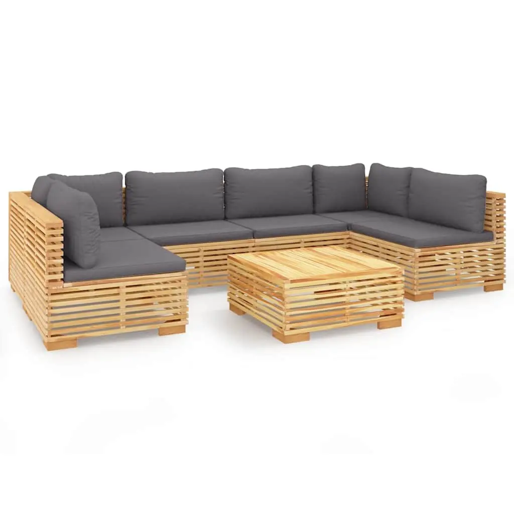 7 Piece Garden Lounge Set with Cushions Solid Teak Wood Outdoor Furniture