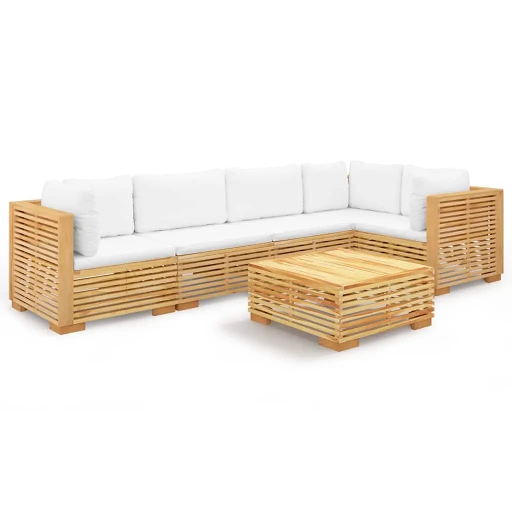 Garden Lounge Set 6 Piece Outdoor Furniture Solid Teak Wood with Cushions Brown