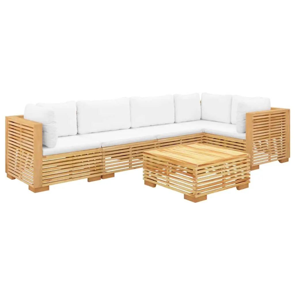 Garden Lounge Set 6 Piece Outdoor Furniture Solid Teak Wood with Cushions Brown