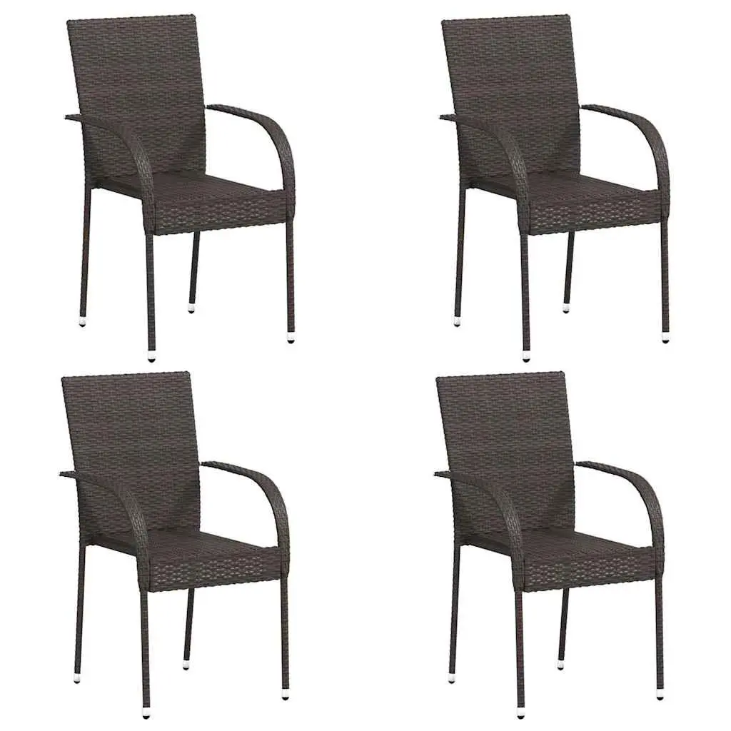 Outdoor Chairs Stackable Water-resistant PE Rattan Brown 4 Piece