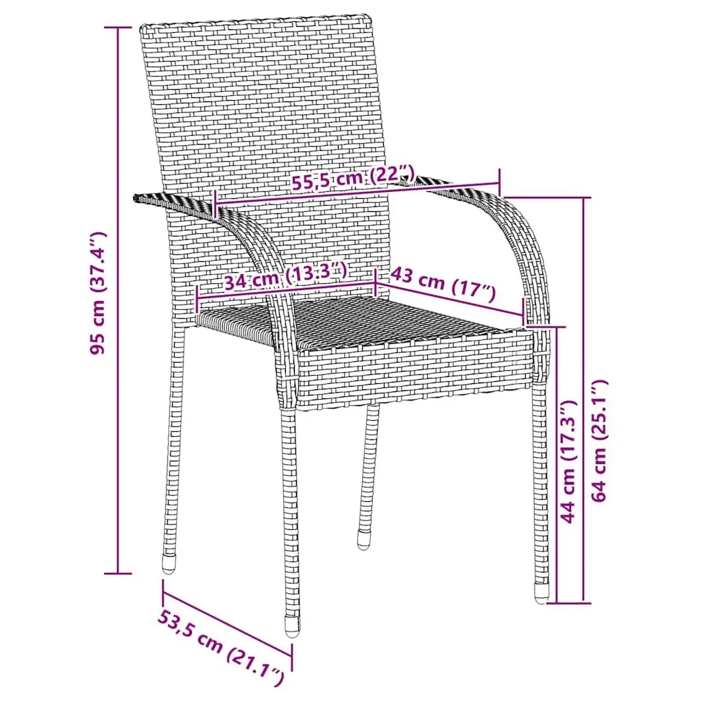 Outdoor Chairs Stackable Water-resistant PE Rattan Brown 4 Piece