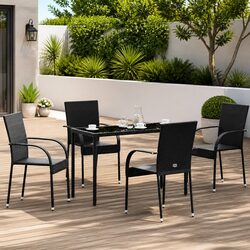 Stackable Outdoor Dining Chairs 4 pcs Garden Patio Seating Set Black Rattan