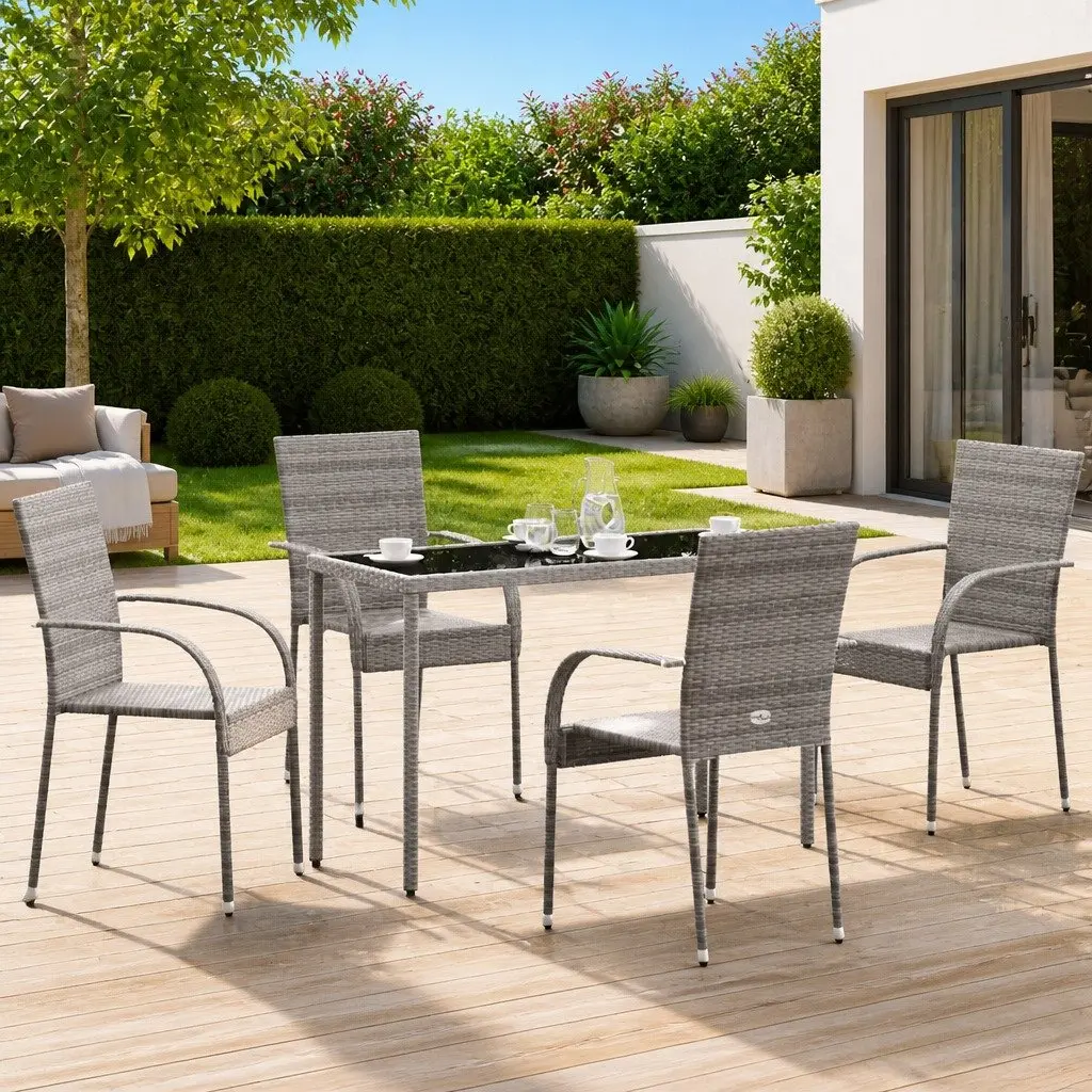 Stackable Outdoor Chairs Grey Rattan Style 4 Pcs