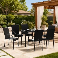 Outdoor Stackable Chairs 6 Piece Set Poly Rattan Garden Patio Dining Seating