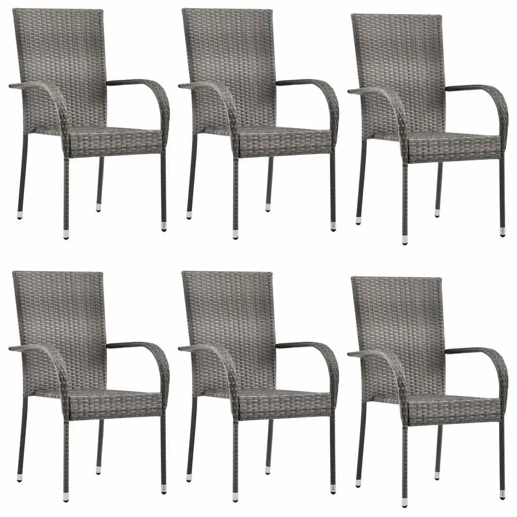 Outdoor Stackable Dining Chairs 6 Piece Set Grey Rattan Garden Patio Seating