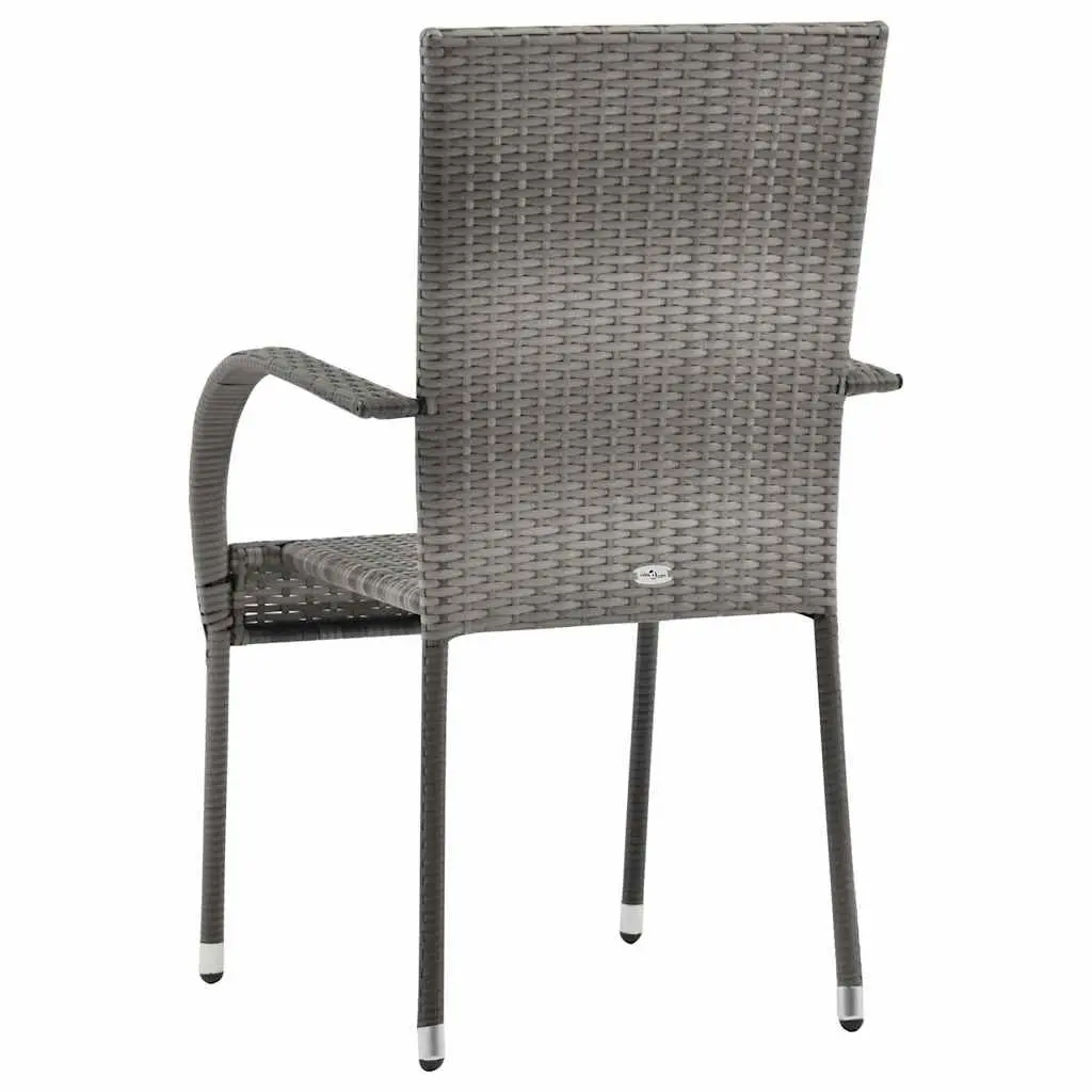 Outdoor Stackable Dining Chairs 6 Piece Set Grey Rattan Garden Patio Seating