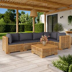 Garden Lounge Set 6 Piece Outdoor Furniture Teak Wood with Cushions Brown