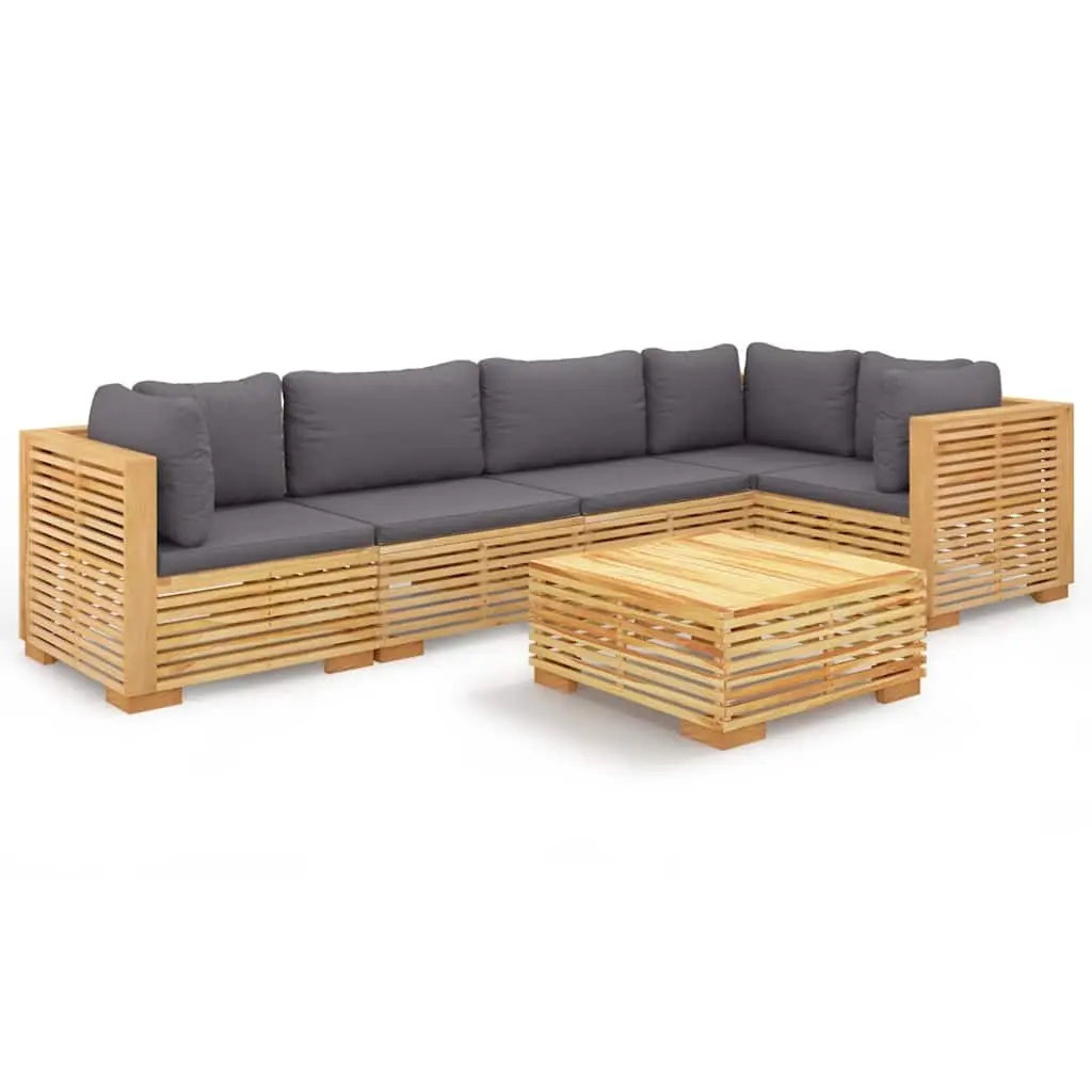 Garden Lounge Set Teak Wood 6 Piece Outdoor Furniture with Cushions Brown
