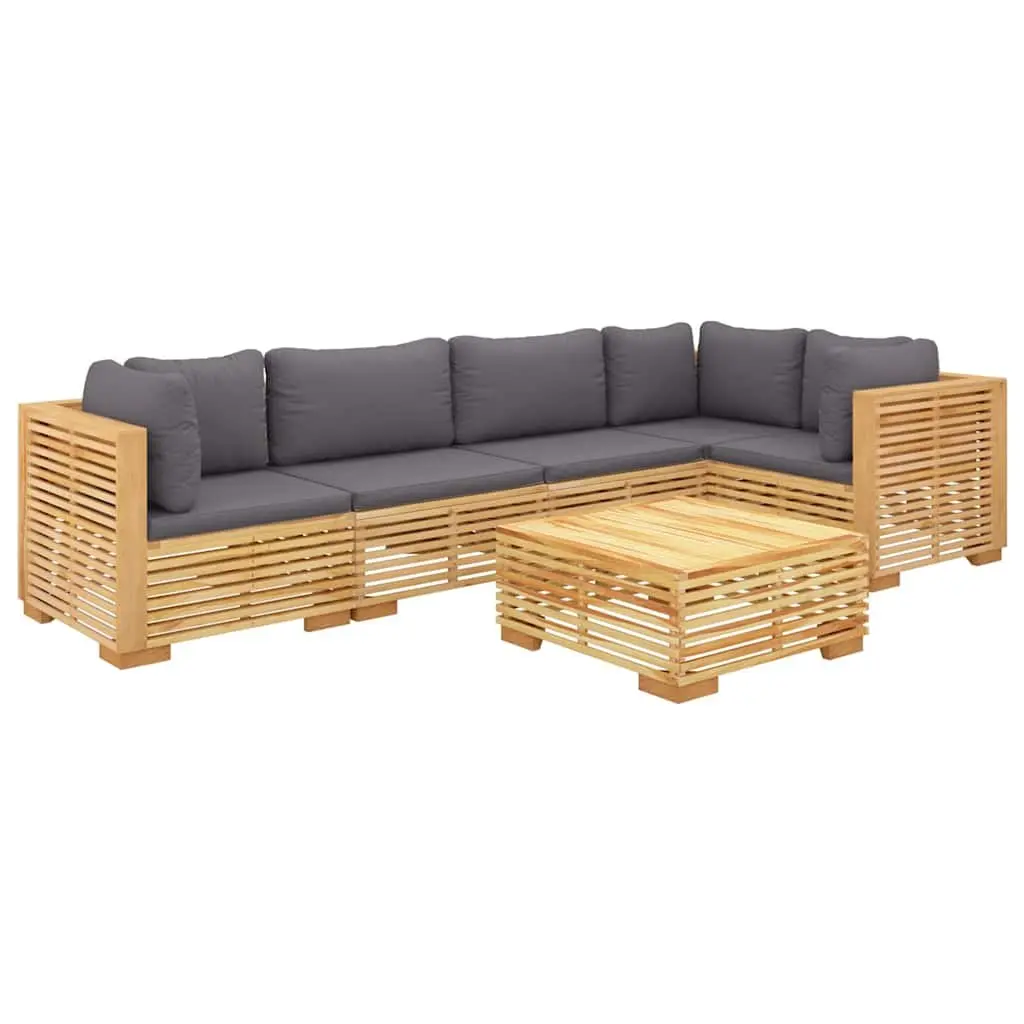 Garden Lounge Set Teak Wood 6 Piece Outdoor Furniture with Cushions Brown