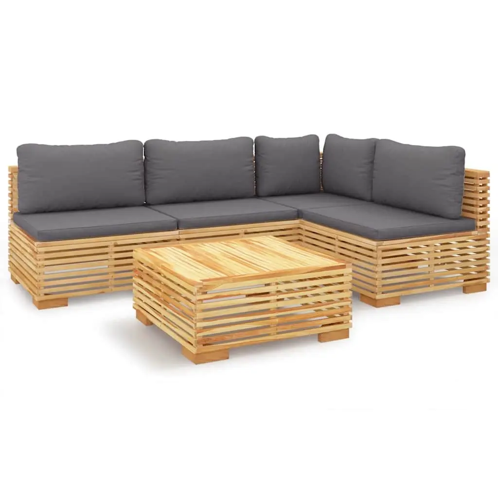 Garden Lounge Set Teak Wood with Cushions 5 Piece Brown
