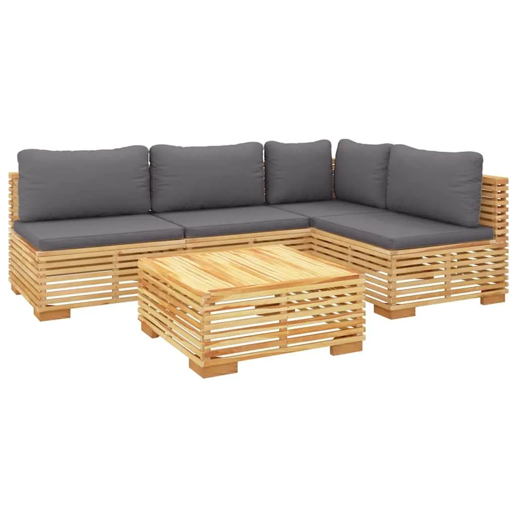Garden Lounge Set Teak Wood with Cushions 5 Piece Brown