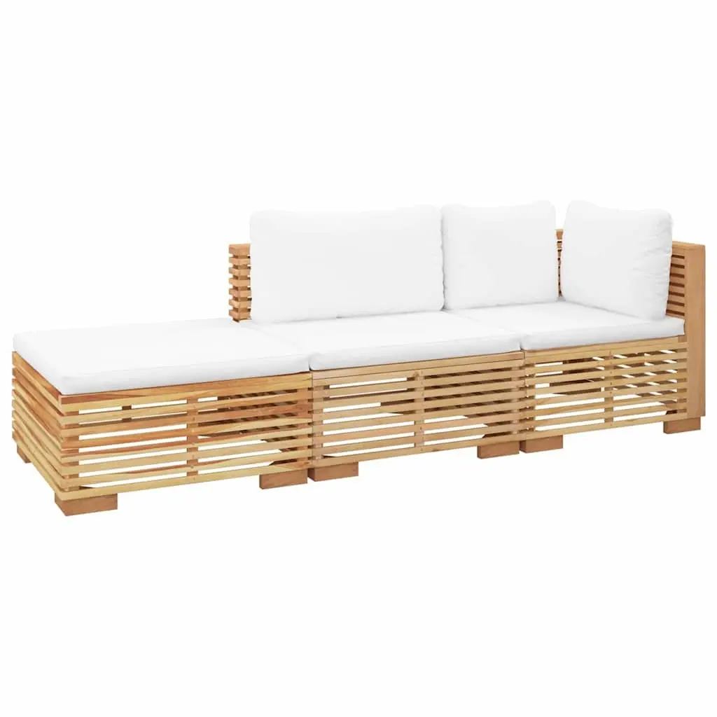 3 Piece Outdoor Lounge Set Cushioned Solid Teak Wood Garden Furniture Brown