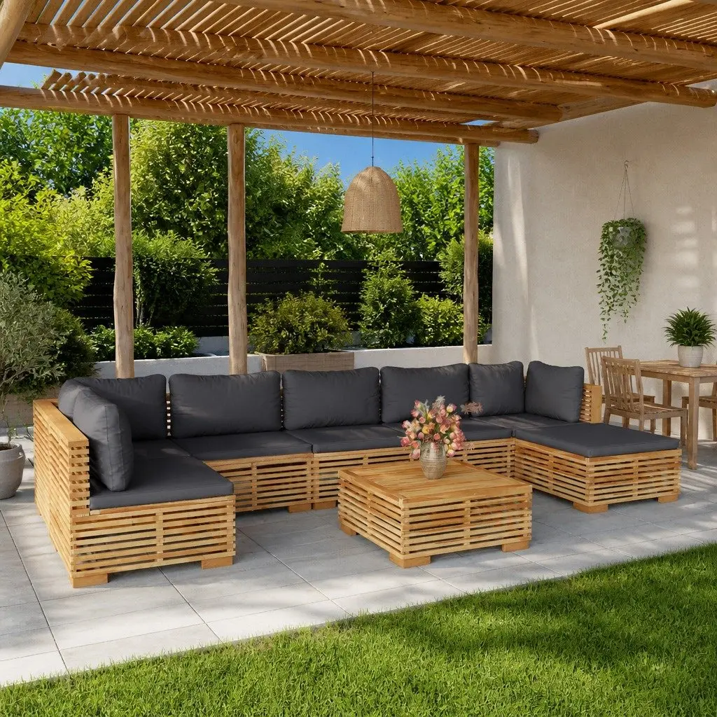 8 Piece Garden Lounge Set Solid Teak Wood Cushions Outdoor Furniture