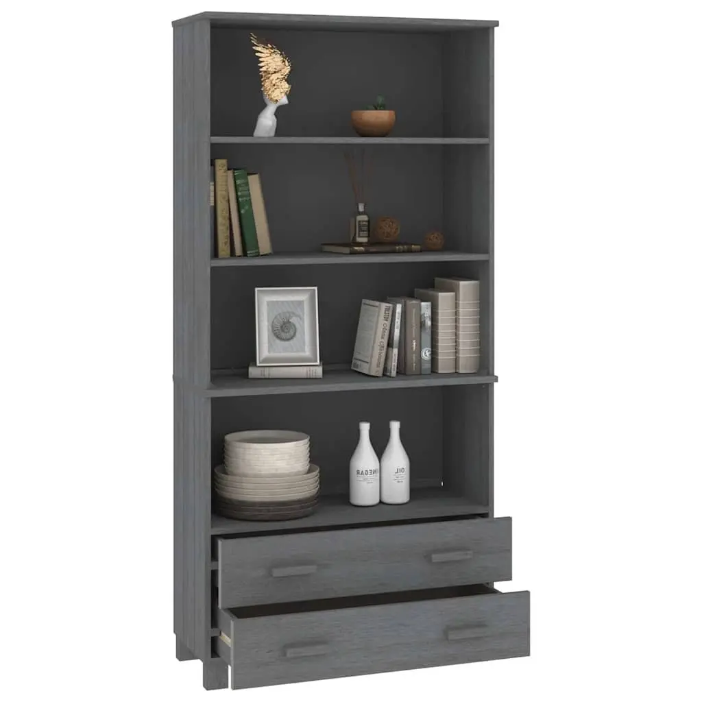 Solid Pine Wood Highboard Sideboard Grey Storage Cabinet with Open Shelves and Drawers