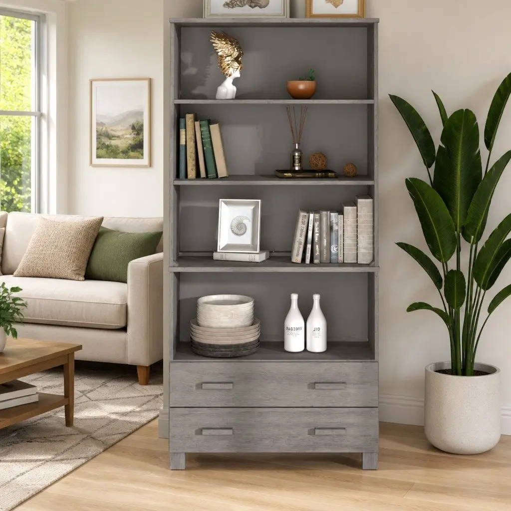 Highboard Sideboard Solid Pine Wood Light Grey Storage Cabinet