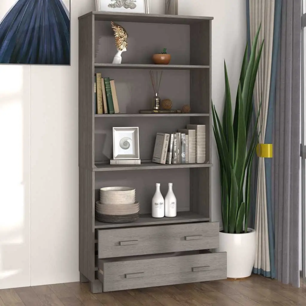 Highboard Sideboard Solid Pine Wood Light Grey Storage Cabinet