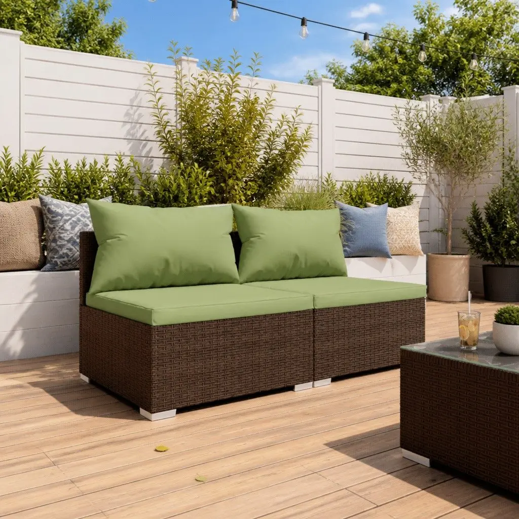 Garden Lounge Set 2 Piece Poly Rattan Modular Patio Furniture with Cushions