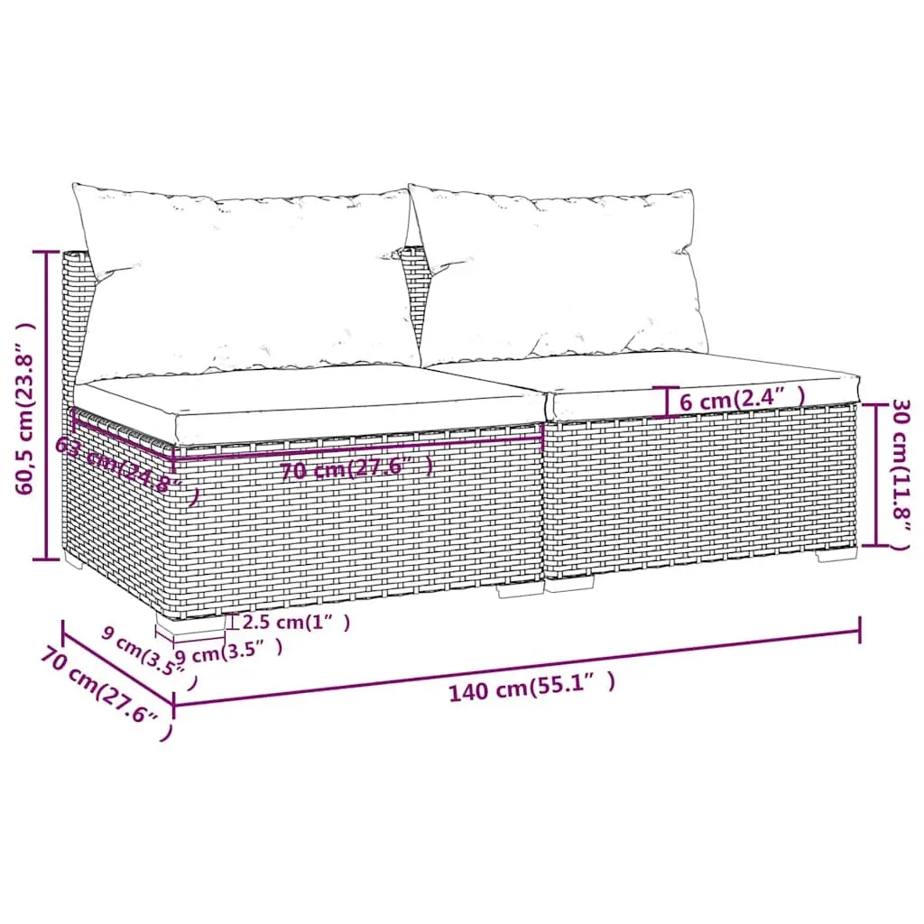 Garden Lounge Set 2 Piece Poly Rattan Outdoor Furniture with Cushions Grey
