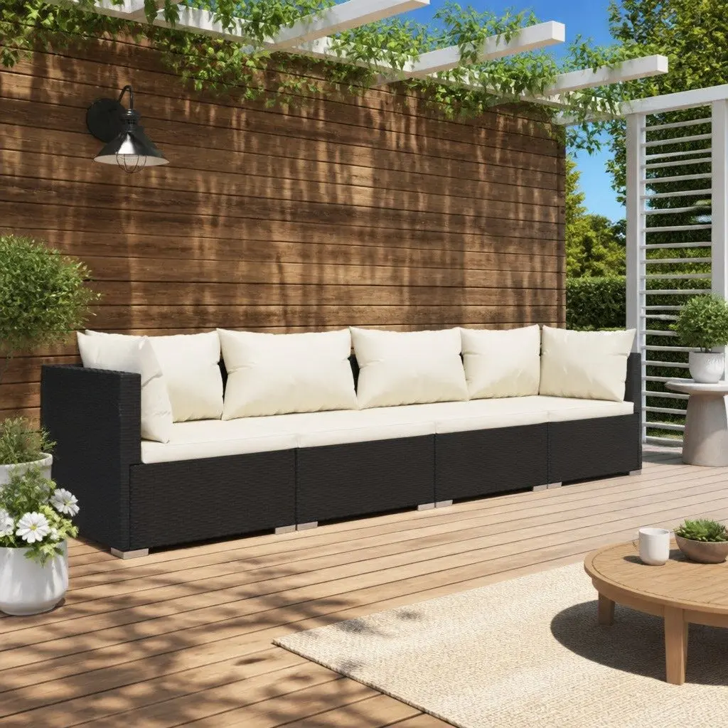 4 Piece Modular Outdoor Lounge Set Water-Resistant PE Rattan Patio Furniture Black