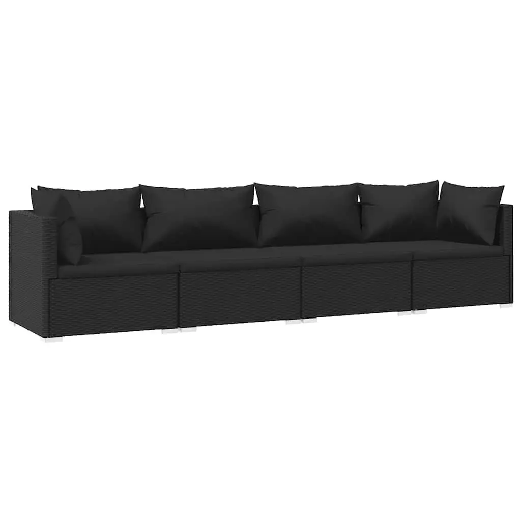 4 Piece Garden Lounge Set Outdoor Furniture Poly Rattan Black with Cushions