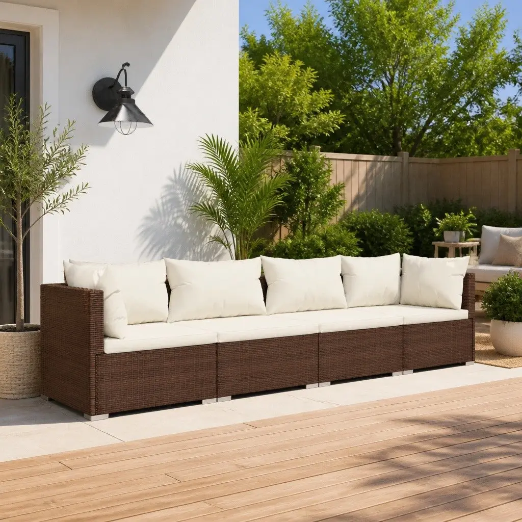 Outdoor Lounge Set Modular Poly Rattan Brown 4 Piece Patio Furniture