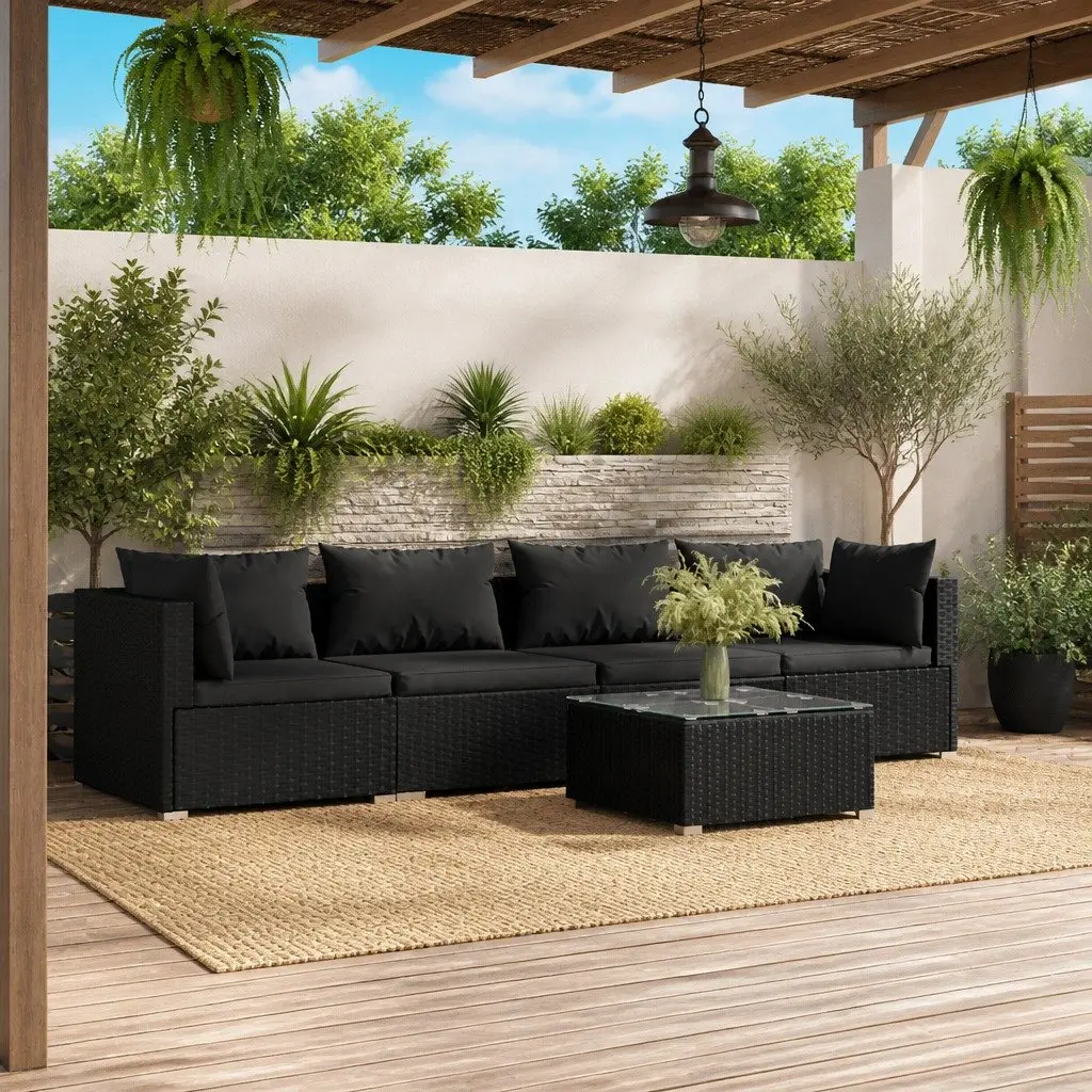 Garden Lounge Set Modular Outdoor Furniture 5 Piece Black