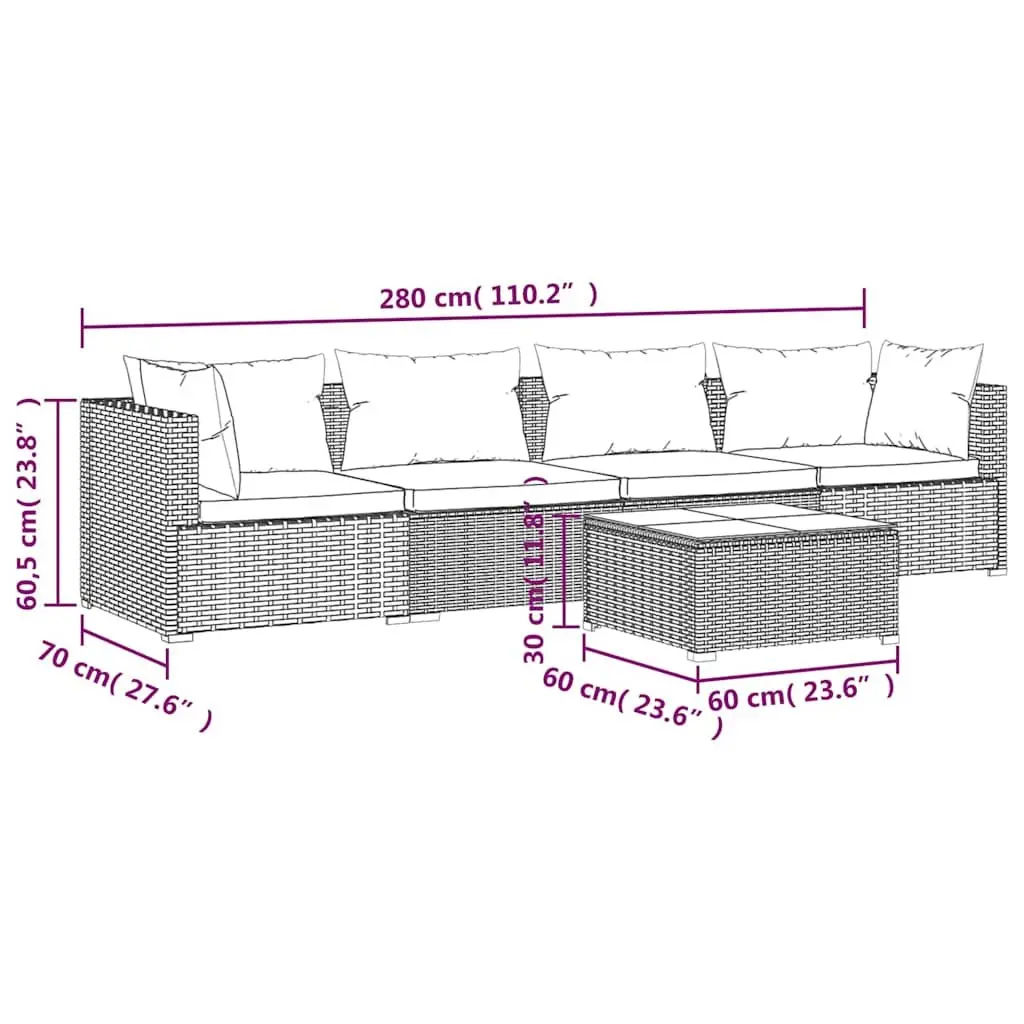Garden Lounge Set Modular Outdoor Furniture 5 Piece Black