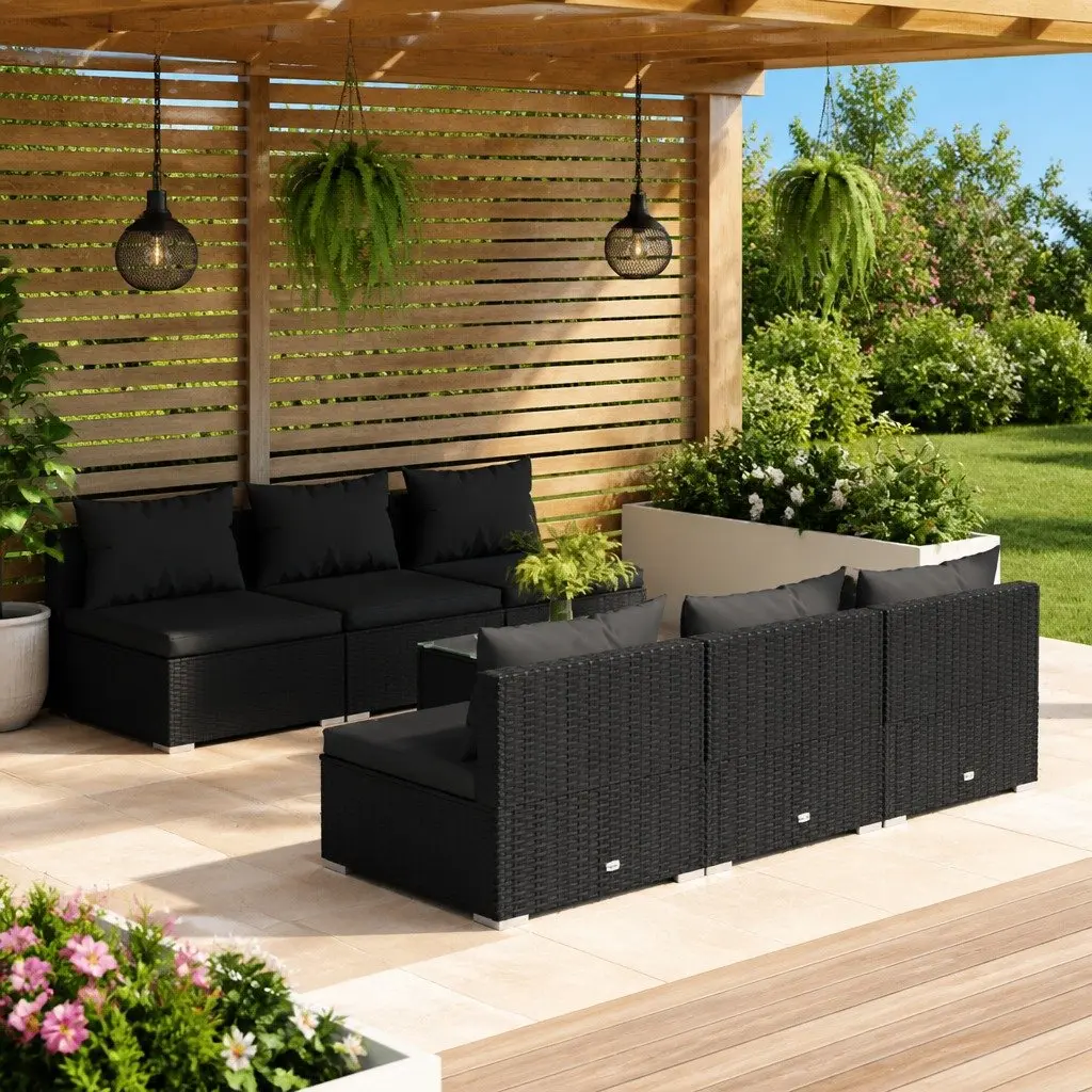 7 Piece Garden Lounge Set Outdoor Patio Furniture Modular Poly Rattan Black