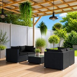 Your Ideal 5 Piece Black Garden Lounge Set with Cushions