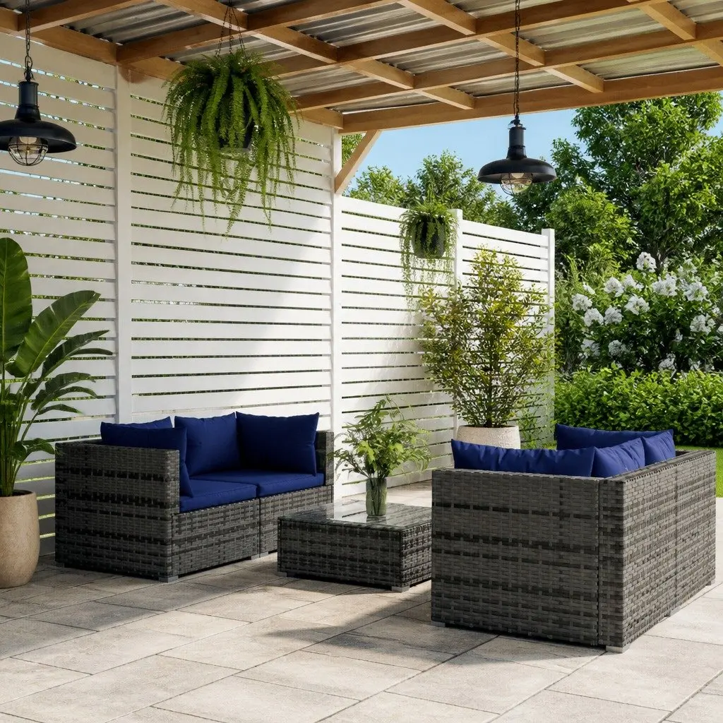 Garden Lounge Set Modular Poly Rattan Outdoor Furniture 5 Piece Grey